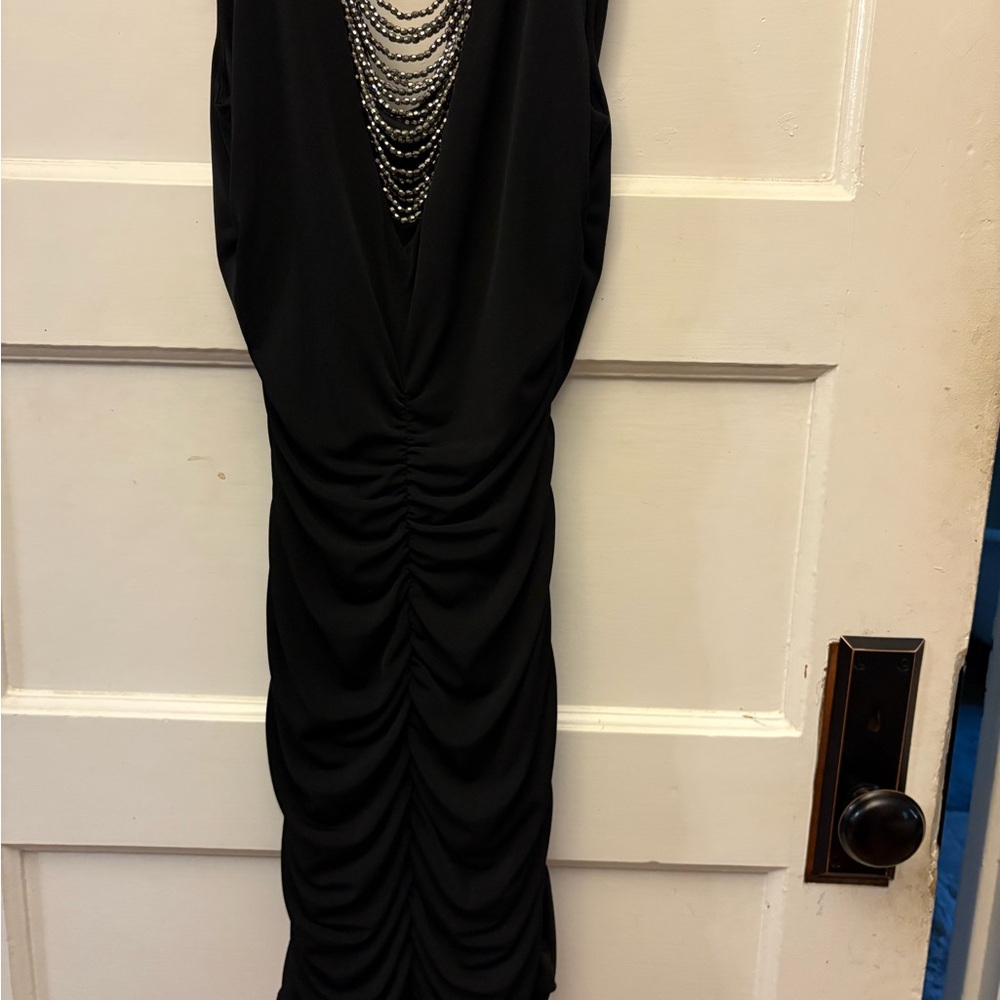 BCX Black Backless Dress with Beaded Neckline